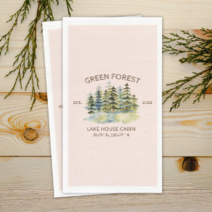 Vintage Nevelige Groene Dennenboom Bos Hut Lodge Servet