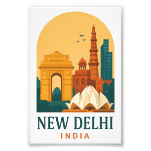 Vintage New Delhi India Reizen – Retro Foto Afdruk