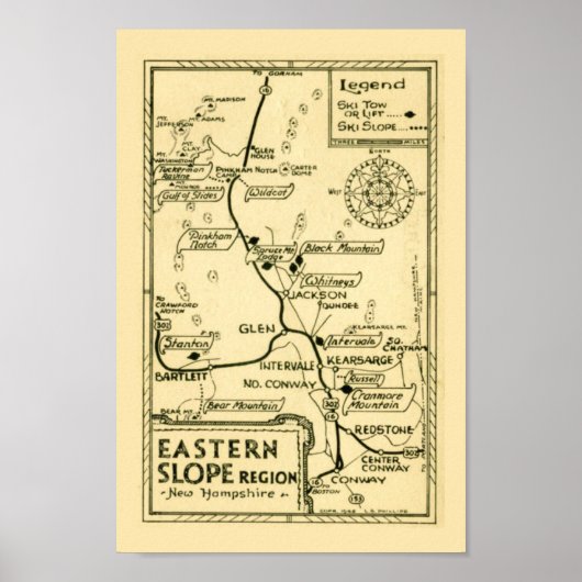Vintage New Hampshire Skikaart Print (Voorkant)