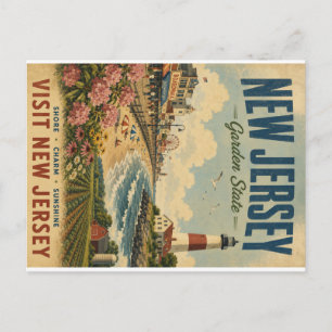 Vintage New Jersey Garden State Reisposter met Feestdagenkaart