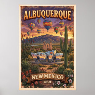 Vintage New Mexico-ballonnenposter Poster