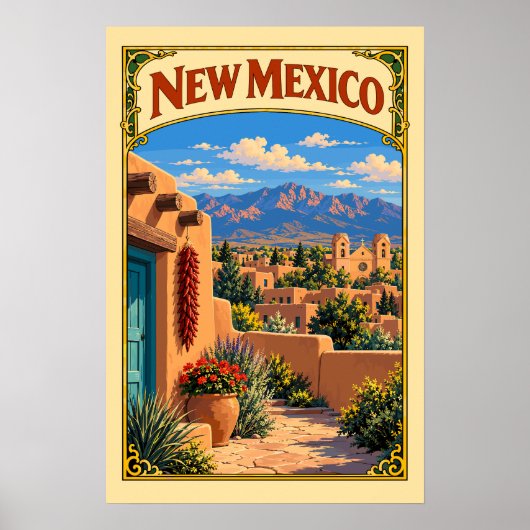 Vintage New Mexico | Santa Fe Adobe Poster (Voorkant)