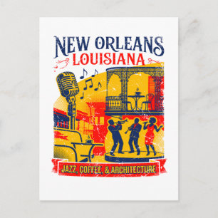Vintage New Orleans Jazz Koffie En Architectuur Briefkaart