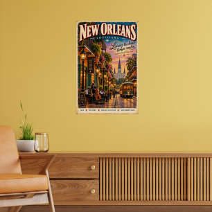 Vintage New Orleans Louisiana Reis Jazz Muurkunst Poster