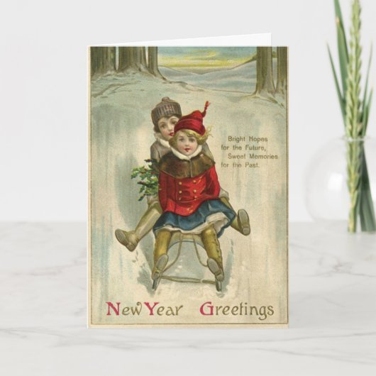 Vintage - New Year Greetings Kaart (Voorkant)