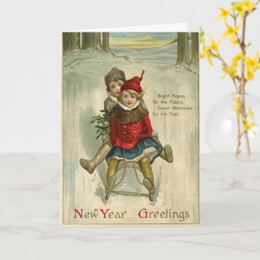 Vintage - New Year Greetings Kaart (Gele Bloem)