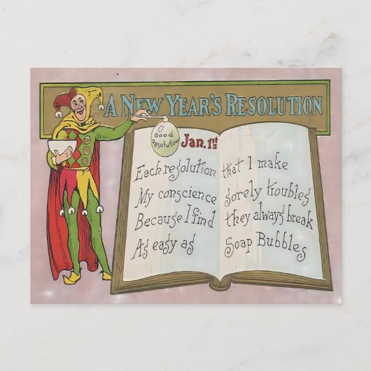 Vintage New Year's Resolution Jester Briefkaart (Voorkant)