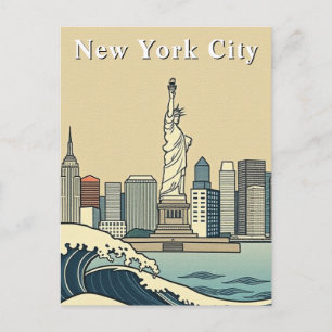 Vintage New York City Art Deco Golven Reizen Briefkaart