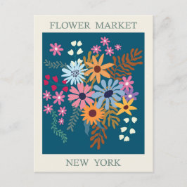 Vintage New York City Bloemenmarkt Reizen Briefkaart