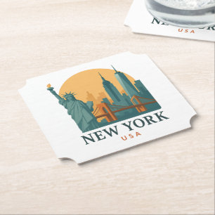 Vintage New York City Minimalistische Reis Cadeau Kartonnen Onderzetters