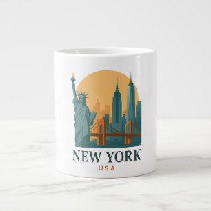 Vintage New York City Minimalistische Reisekoffiem Grote Koffiekop