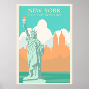 Vintage New York City Poster Lady Liberty Canvas D