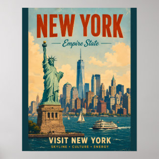 Vintage New York City Silhouette Retro Ansichtkaar Poster