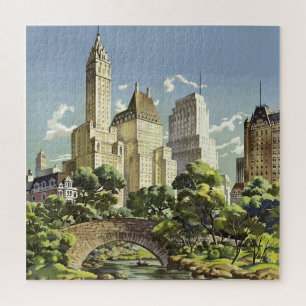 Vintage New York City Travel Scenic Illustration Legpuzzel