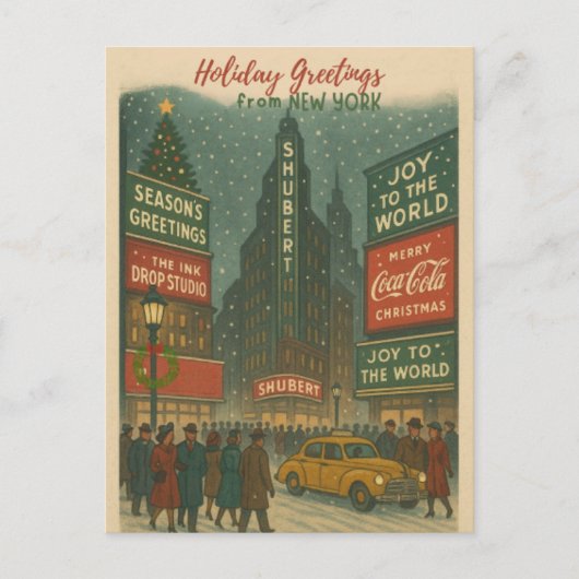 Vintage New York Holiday Greetings Postcard Feestdagenkaart (Voorkant)