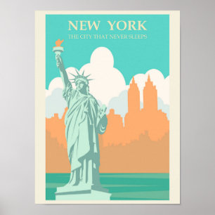 Vintage New York Lady Liberty Illustratie Reizen Poster