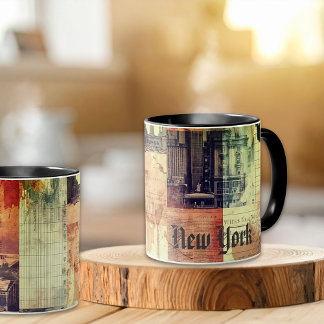 Vintage New York Stedelijke Collage Kunst Mok