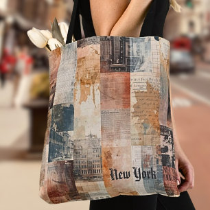 Vintage New York Stedelijke Collage Kunst Tote Bag
