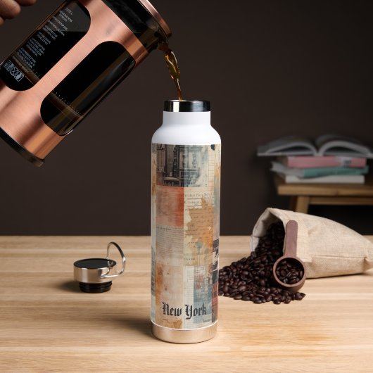 Vintage New York Urban Collage Art Waterfles (Koffie (Gedraaid)  )