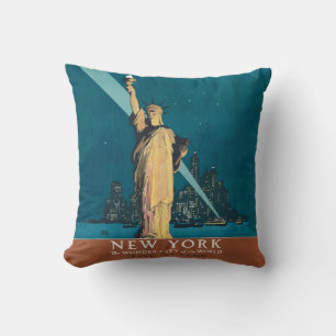 Vintage New York Wonder City Beeld van de Vrijheid Kussen