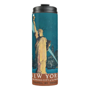 Vintage New York Wonder City Beeld van de Vrijheid Thermosbeker