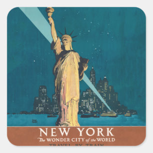 Vintage New York Wonder City Beeld van de Vrijheid Vierkante Sticker