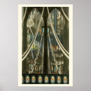Vintage New Yorkse architectuur, Brooklyn Bridge Poster