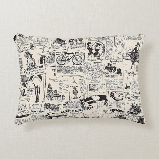 Vintage Newspaper  Accent Kussen (Voorkant)