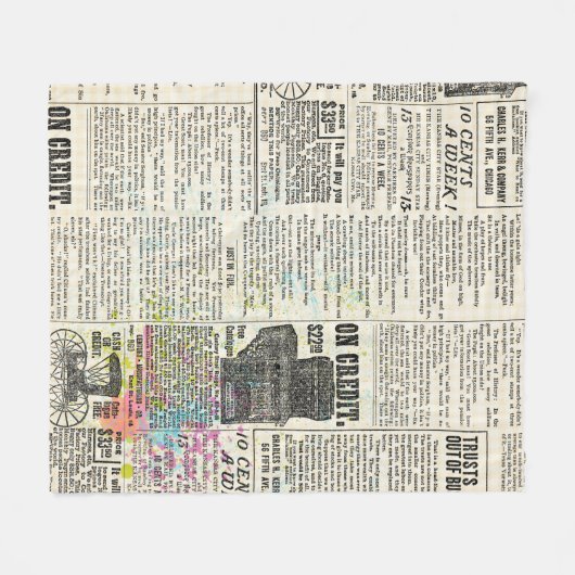 Vintage newspaper advertising fleece deken (Voorkant (Horizontaal))