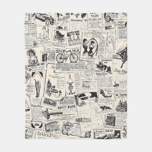 Vintage Newspaper   Fleece Deken (Voorkant)