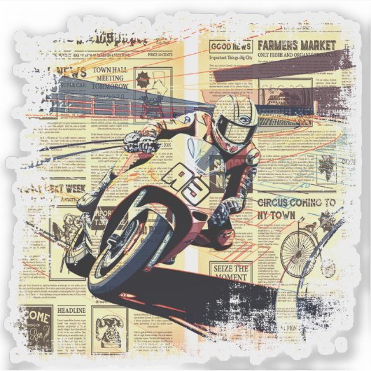 Vintage Newspaper Motorcycle Racing Sticker (Voorkant)