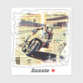 Vintage Newspaper Motorcycle Racing Sticker (Vel)