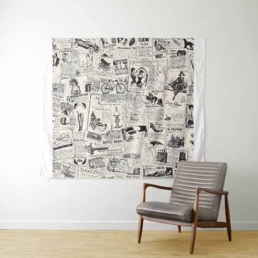 Vintage Newspaper Wandkleed (In Situ (horizontaal))