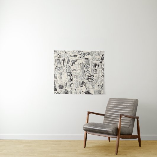 Vintage Newspaper Wandkleed (In Situ (horizontaal))