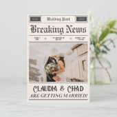 Vintage Newspaper Wedding Kaart (Staand voorkant)