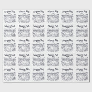 Vintage Niagara Falls 2026 Lijntekening Schets  Cadeaupapier
