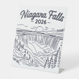 Vintage Niagara Falls 2026 Lijntekening Schets Reclamebord Met Voetstuk