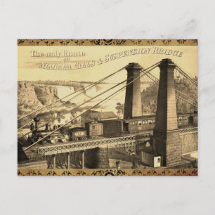 Vintage Niagara Falls-hangbrug en trein Briefkaart