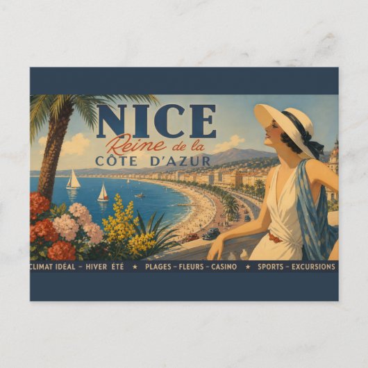 Vintage Nice Reine Cote D'Azur Briefkaart (Voorkant)