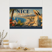 Vintage Nice Reine Côte d'Azur Poster (Keuken)