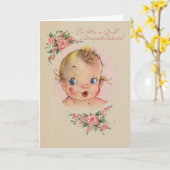 Vintage Nieuwe Baby Meisje Gefeliciteerd Kaart (Gele Bloem)