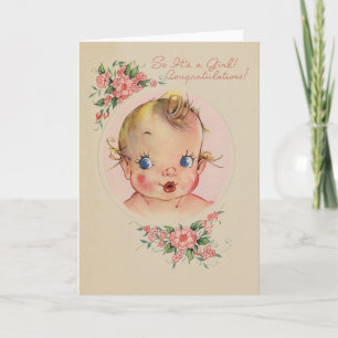 Vintage Nieuwe Baby Meisje Gefeliciteerd Kaart