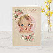 Vintage Nieuwe Baby Meisje Gefeliciteerd Kaart (Gele Bloem)