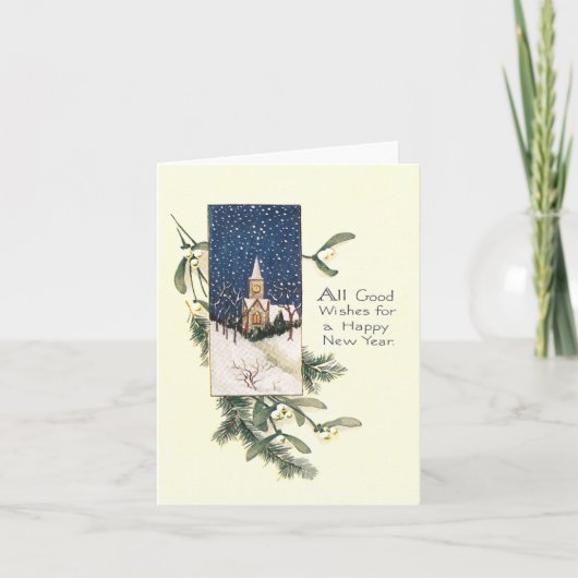 Vintage Nieuwjaar Feestdagen Kaart (Voorkant)