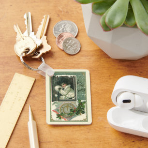 Vintage Nieuwjaarsgroeten, Victoriaans Meisjesraam Sleutelhanger