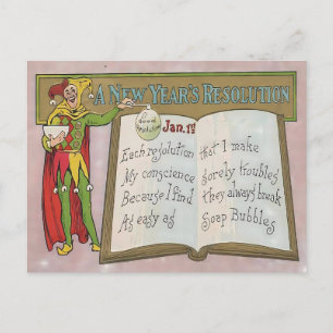 Vintage Nieuwjaarsvoornemen Jester Briefkaart