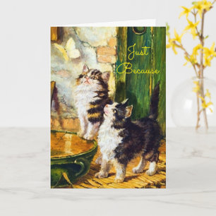 Vintage Nieuwsgierige Kittens Vlinder Kunst Gewoon Kaart