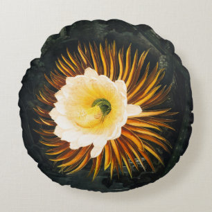 Vintage Night-Blowing Cereus Gotische Kunst Rond Kussen