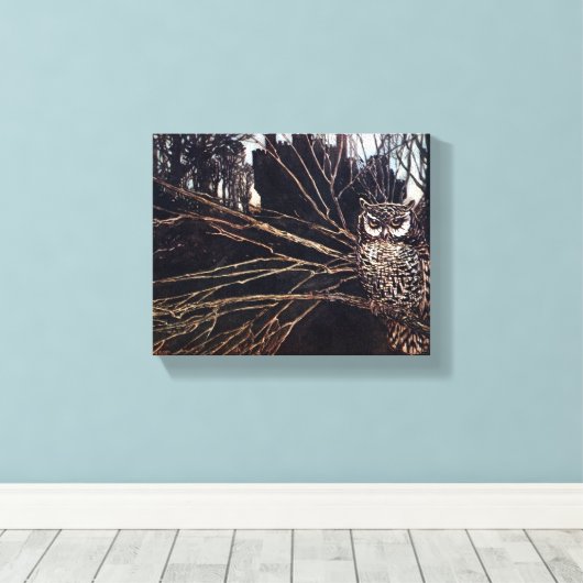 Vintage Night Owl Rackham Canvas Afdruk (Insitu (Houten vloer))
