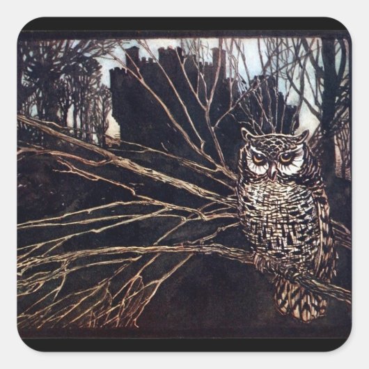 Vintage Night Owl Rackham Vierkante Sticker (Voorkant)
